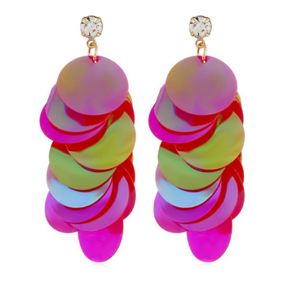 Pink rainbow abalone acrylic disc earrings